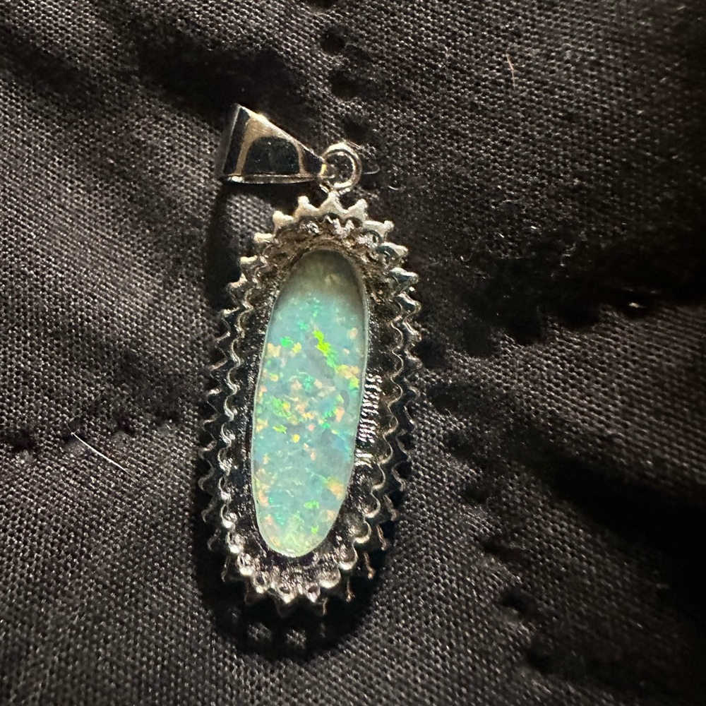 Solid Oval White Fire Opal .925 Sterling Silver P… - image 5